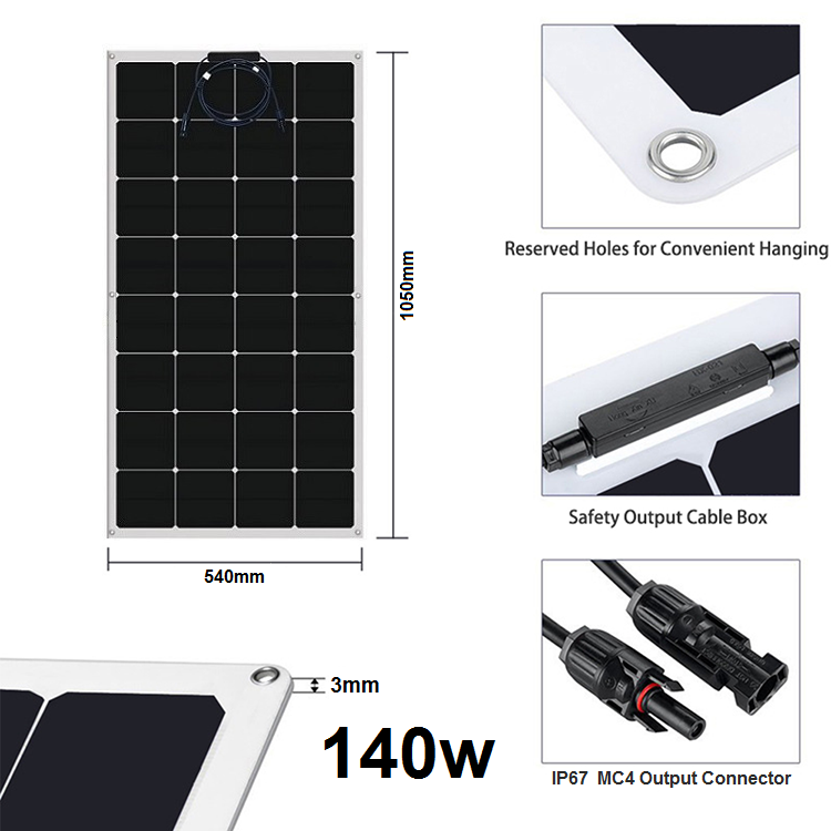 (g) Pannelli solari flessibili Sunpower ETFE 140W dim. 1050x540x3mm